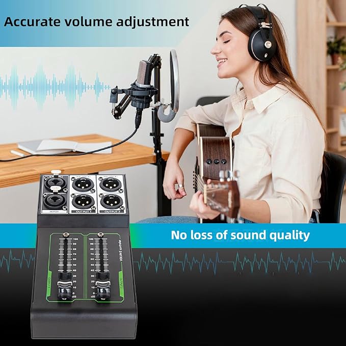 Passive Stereo Monitor Volume Controller, with Extended 70MM Fader Audio Volume Controller for Precise Level Adjustments