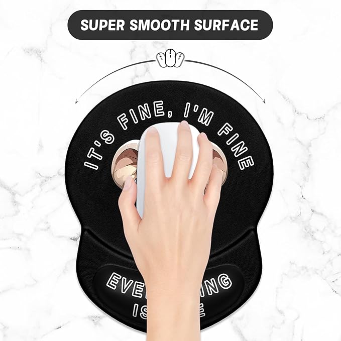 ITNRSIIET Ergonomic Mouse Pad with Gel Wrist Support Small Wrist Rest Smooth Surface Non-Slip PU Base Comfortable Office Supplies Pain Relief, 8.7 x 7.2 inches, Pretty Fine Elephant