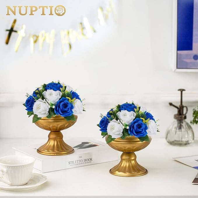 NUPTIO Flower Ball Arrangement Bouquet - 2 Pcs 9.5 inch Diameter Royal Blue Fake Flowers Roses Balls for Centerpieces Tables - Artificial Rose Arrangements for Wedding Centerpiece Table Decorations