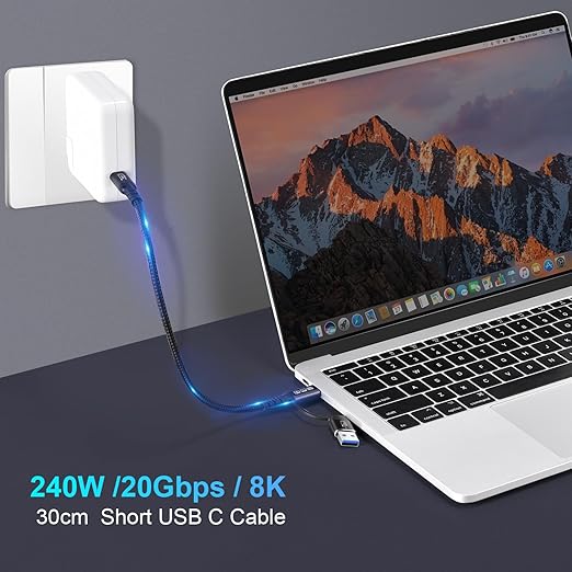 CABLEDECONN USB2.0 A to USB C 3.2 Type C 20Gbps Male to Male Detachable 2m 6.6ft Cable Data Extension 10Gbps 240W Fast Charge 8K Ultra HD Video Data Connection Power Line