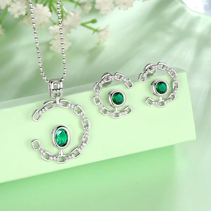 Elegant C-Shaped Crystal Necklaces/Stud Earrings Set with Birthstone Jewelry Set Silver Plated Fashion Jewelry for Women CS0003
