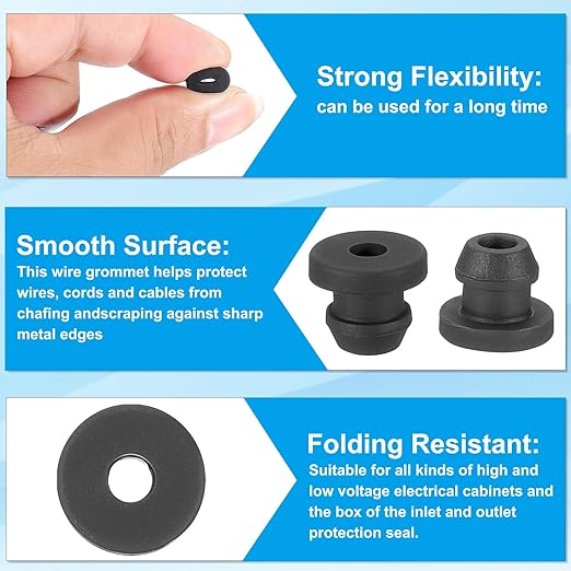 PATIKIL 5.5mm / 1/4 Inch Drill Hole,1/8 Inch ID Rubber Grommets, 15Pcs Top Hat Grommet for Wiring Eyelet Ring Gasket Automotive Firewall Cable Hole Plugs Wires Protection, Black