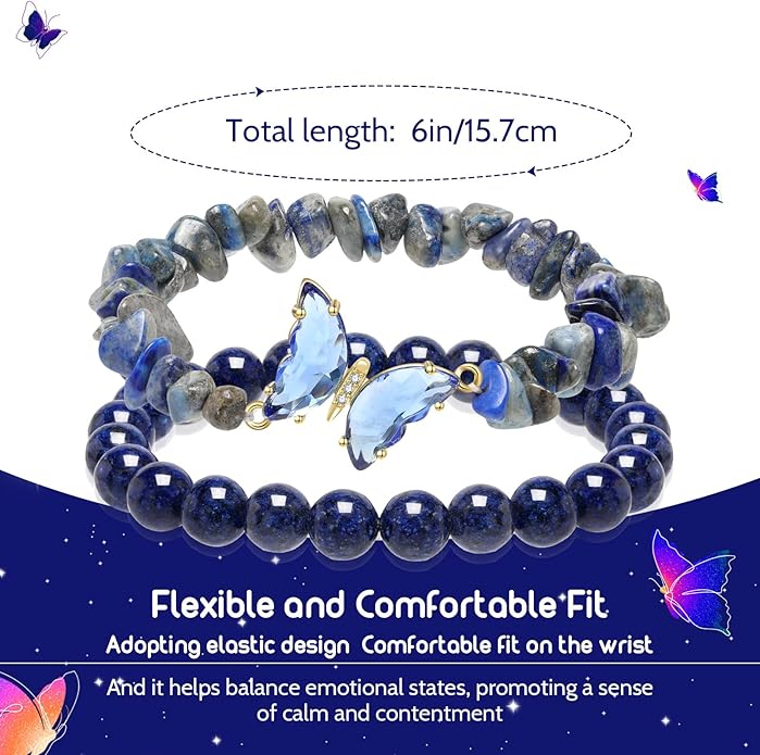 Artlunar Purple Butterfly Healing Bracelet, Gift Charm Jewelry with Beaded Bracelet for Women