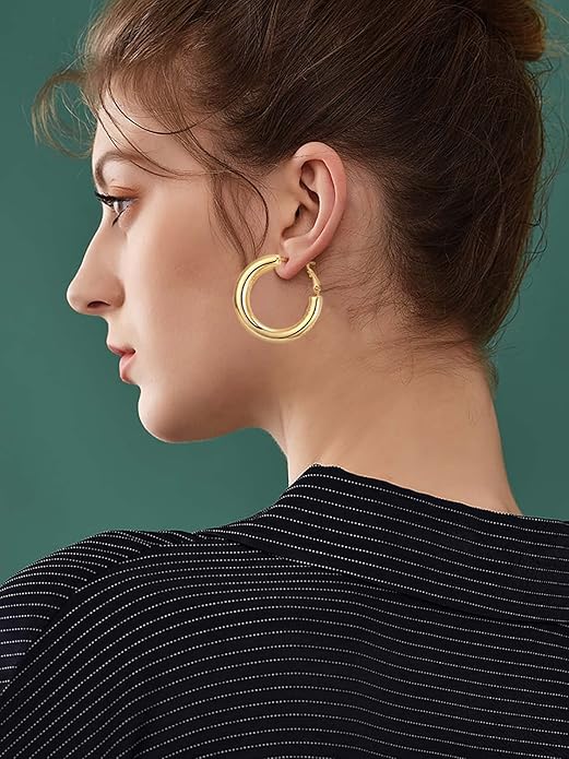 sovesi Chunky Gold Hoop Earrings for Women with 925 Sterling Silver Post, 14K Gold Plated Small Thick Gold Hoops Earrings for Women