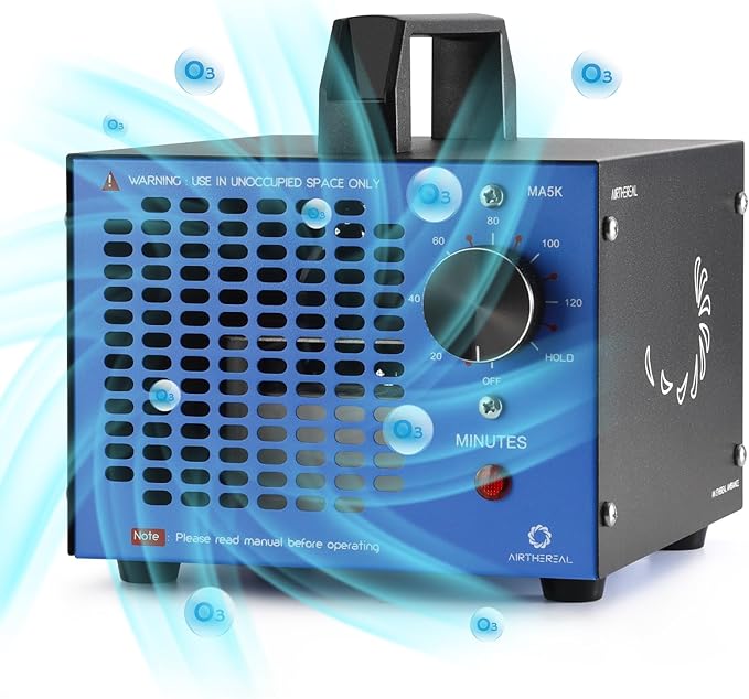 Airthereal MA5K Ozone Generator for Home, Ozone Air Ionizer Odor Eliminator with 120-Min Timer, Lightweight Design, Odor Removal for Car, Smoke, Pets, Basements, Covers Up to 2,000 Sq. Ft., Blue