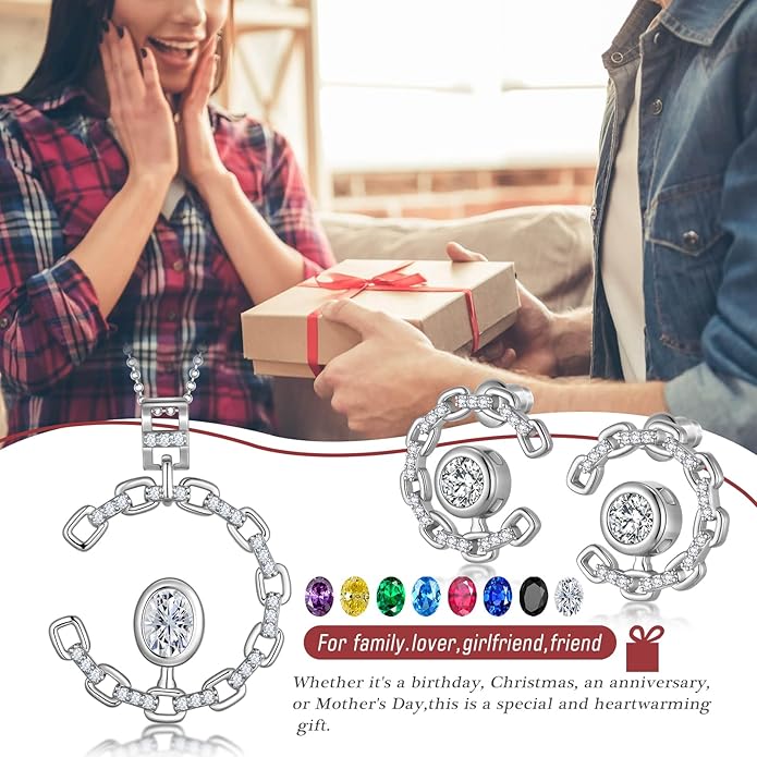 Elegant C-Shaped Crystal Necklaces/Stud Earrings Set with Birthstone Jewelry Set Silver Plated Fashion Jewelry for Women CS0003