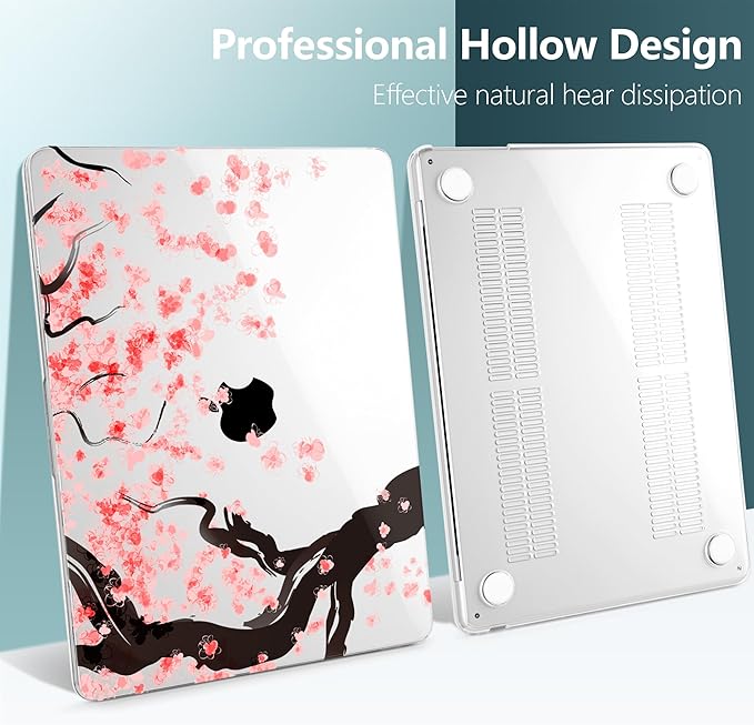 TWOLSKOO Compatible with M4 MacBook Air 15 inch Case 2025-2023 Released Model M4 A3241 M3 A3114 M2 A2941, Plastic Hard Shell & Screen Protector & Keyboard Cover & Trackpad Film, Cherry Blossoms