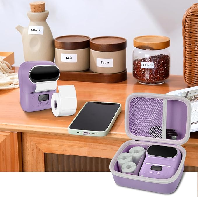 Case Compatible with Phomemo M110 Label Maker - Portable Mini Bluetooth Thermal Label Maker Carrying Storage Bag for Printer Labels, USB Cable and Accessories Black (Box Only)-Purple