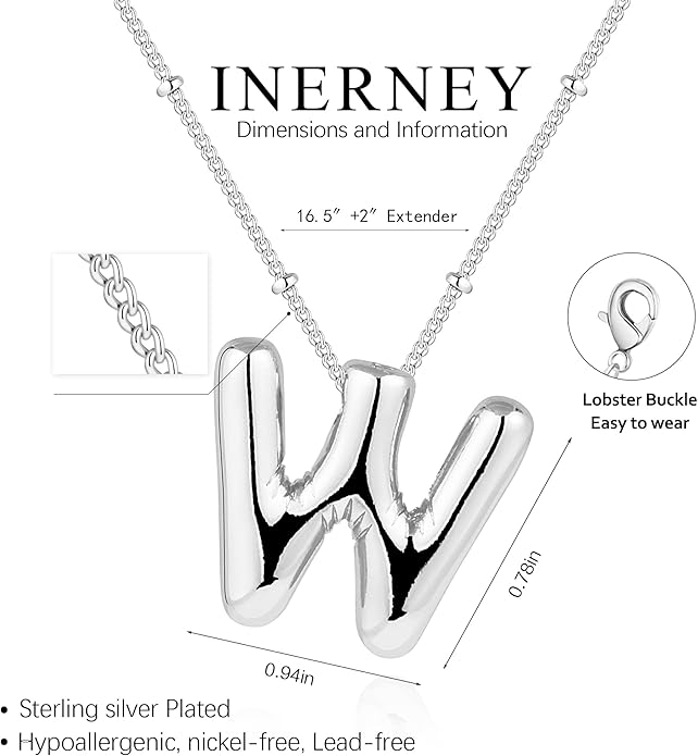 Inerney Valentines Day Gifts Gold Bubble Letter Necklace Initial Necklaces for Women, Chunky 14K Plated Balloon Initials, Trendy Charm Non Tarnish Custom Name Pendant Jewelry Gifts for Mom
