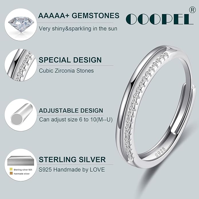 OOOPEL Sterling Silver Adjustable Ring S925 Silver Rings for Women Cubic Zirconia Twist Love Knot Dainty Ring Silver Minimalist Open Finger Rings Silver Thumb Sterling Silver Ring