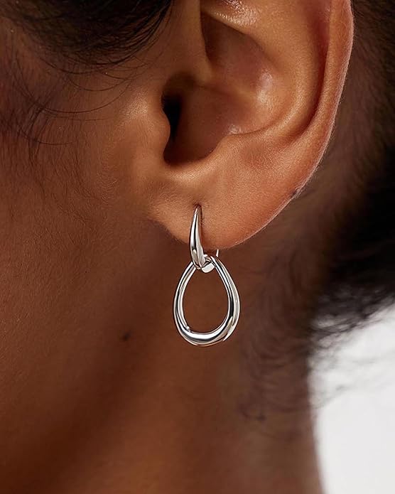 Gold Earrings for Women Trendy 14K Gold Plated Double Hoop Dangle Earring Thin Minimalist Lightweight Dainty Drop Earrings Jewelry Gift for Her