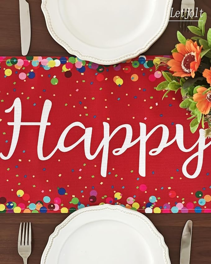 Letjolt Happy Birthday Table Runner 72 Inches Birthday Centerpieces for Tables Birth Day Party Sign Polka Dots Table Decoration, Dark Red