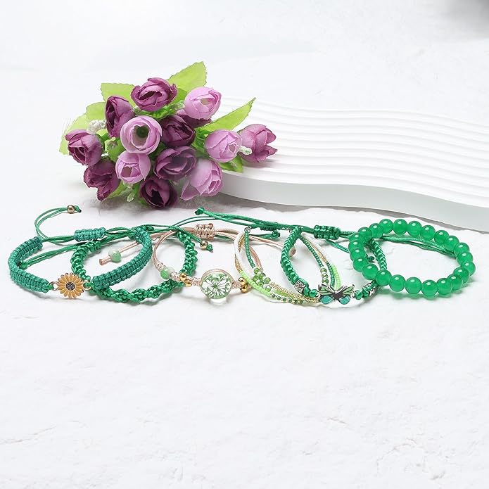DS 6PCS String beads Charm Bracelets for Teen Girls Handmade Braided Rope Butterfly daisies Eternal flower Boho Surfer Bracelet for women Adjustable friendship Stretch birthday jewelry Gift Friends