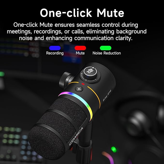 COMICA EJoy D10(D) USB Gaming Microphone – RGB Dynamic Mic with Noise Cancellation, XLR/USB-C, Real-Time Monitoring, Muting, Professional Studio Mic for Gaming, Streaming, Podcast, Recording (Black)