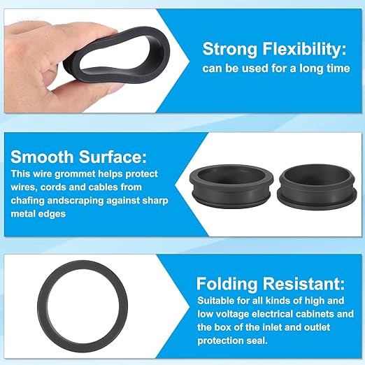 PATIKIL 56.6mm / 2-1/4 Inch Drill Hole,2 Inch ID Rubber Grommets, 3Pcs Top Hat Grommet for Wiring Eyelet Ring Gasket Automotive Firewall Cable Hole Plugs Wires Protection, Black