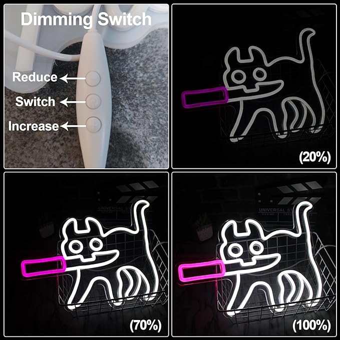 Dimmable Cat Neon Light 11.8x15.7in - Kawaii Night Light for Girls Bedroom, Cat Lover Gifts, USB Wall Decor for Home/Dorm/Living Room