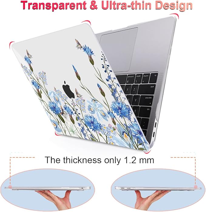 for MacBook Pro 13 Inch Case 2022 M2 2020 2021 A2338 M1 A2251 A2289 with Touch Bar & Touch ID, Plastic Hard Case Keyboard Cover Screen Protector Webcam Cover Brush, Tropical Blue Flowers