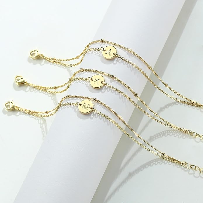 MONOZO Gold Bracelets for Women Girls Valentines Day Gifts, Dainty 18K Gold Plated Disc Monogram Letter A-Z Initial Bracelets for Women Trendy Personalized Letter Bracelet Valentines Day Gifts for Her