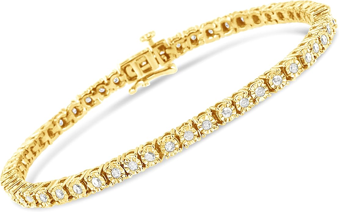 Original Classics 1.0 Cttw Miracle Set White Diamond Round Faceted Bezel Tennis Bracelet (I-J Color, I3 Clarity) - Choice of Metal Color and Size