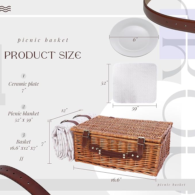 Picnic Baskets Wicker Willow Picnic Set for 4 Persons with Insulated Cooler Bag and Waterproof Picnic Blanket
