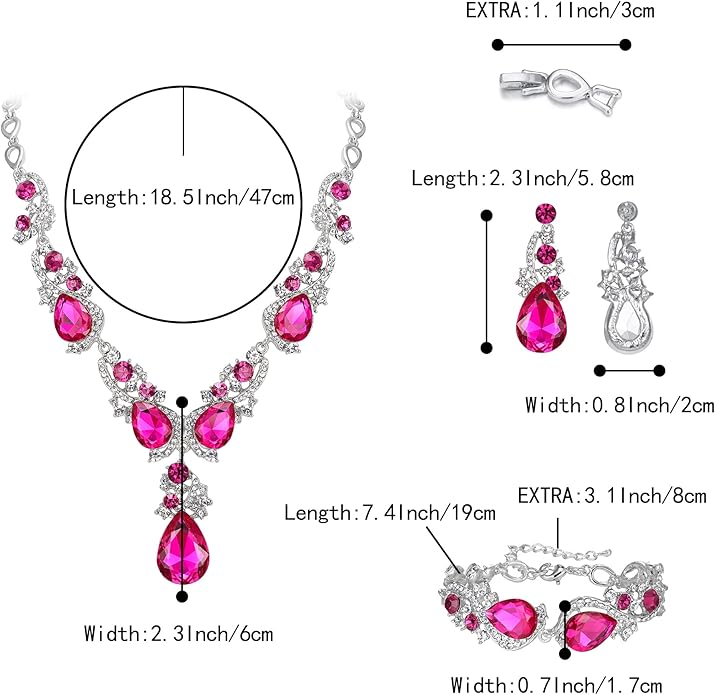 BriLove Wedding Bridal Jewelry for Women Multi Teardrop Cluster Crystal Statement Necklace Dangle Earrings Link Bracelet Set