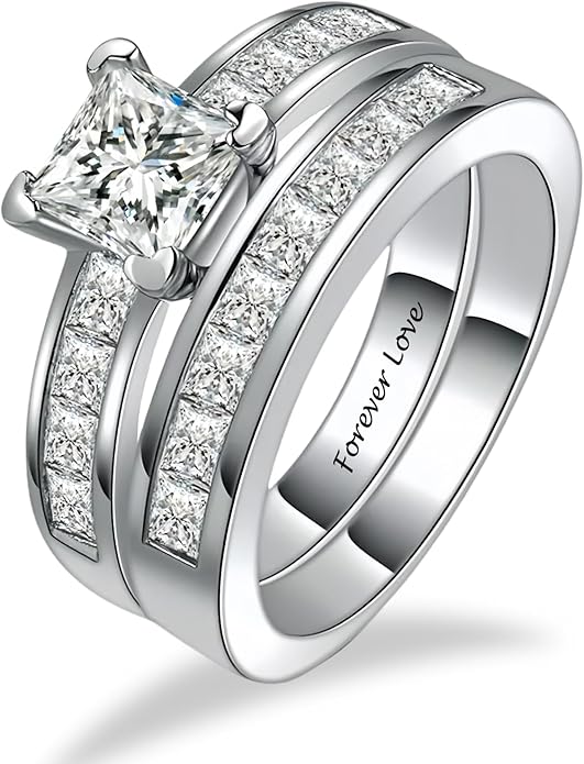 1 to 5 Carat Moissanite Ring Set S925/10K/14K/18K Gold, Princess Cut VVS1 Clarity D Color Moissanite Engagement Rings Set Luxury Bridal Jewelry Wedding Gifts for Women