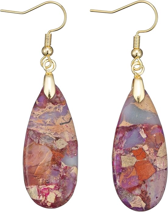 Boho Women Natural Stone Earrings Unique Healing Imperial Jasper Gemstone Energy Hypoallergenic Lightweight Dangle Drop Earrings Multiple Styles Earrings Jewelry for Birthday Party Gift
