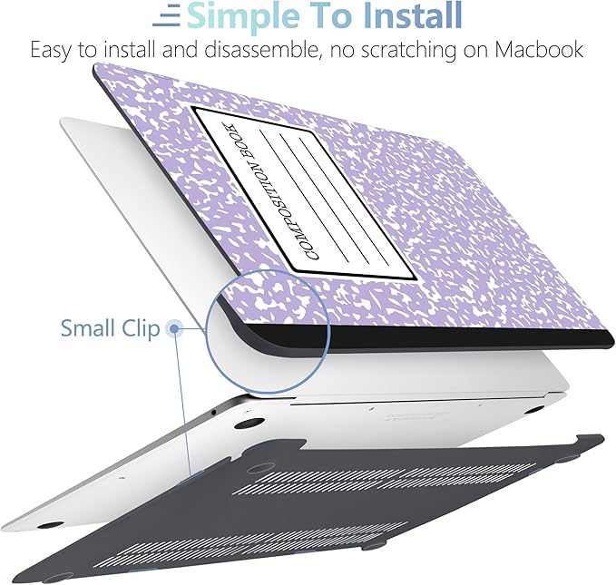 MEEgoodo for MacBook Air 13 inch Case 2021 2020 2019 Released A2337 M1 A2179 A1932 with Touch ID, Plastic Hard Shell Keyboard Cover Compatible with MacBook Air 13 inch Retina, Composition Book Purple