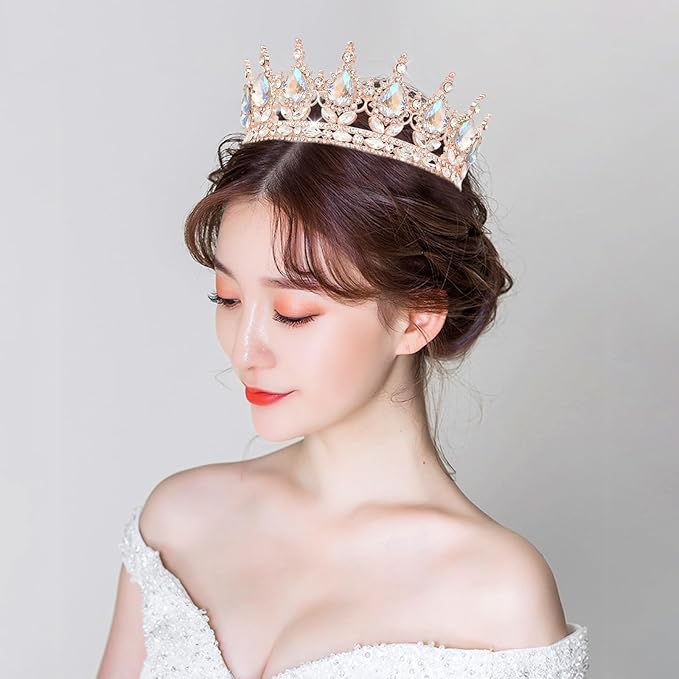 Rose Gold Princess Crown - Glamorous Wedding & Party Tiara for Women & Girls - Sparkling Rhinestones - Comfortable & Hypoallergenic - Perfect for Halloween, Prom, Birthday, Wedding & More