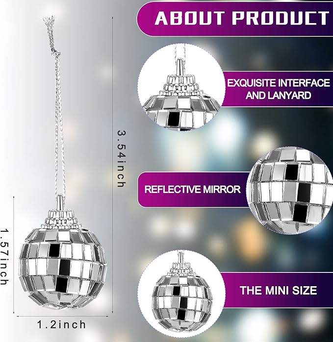 Lenwen 100 Pcs 1.2 Inch Mini Disco Balls Ornaments Hanging Disco Party Decorations Bulk 70s Reflective Silver Mirror Ball for Party Decor Supplies Tree Wedding Birthday Props Mardi Gras