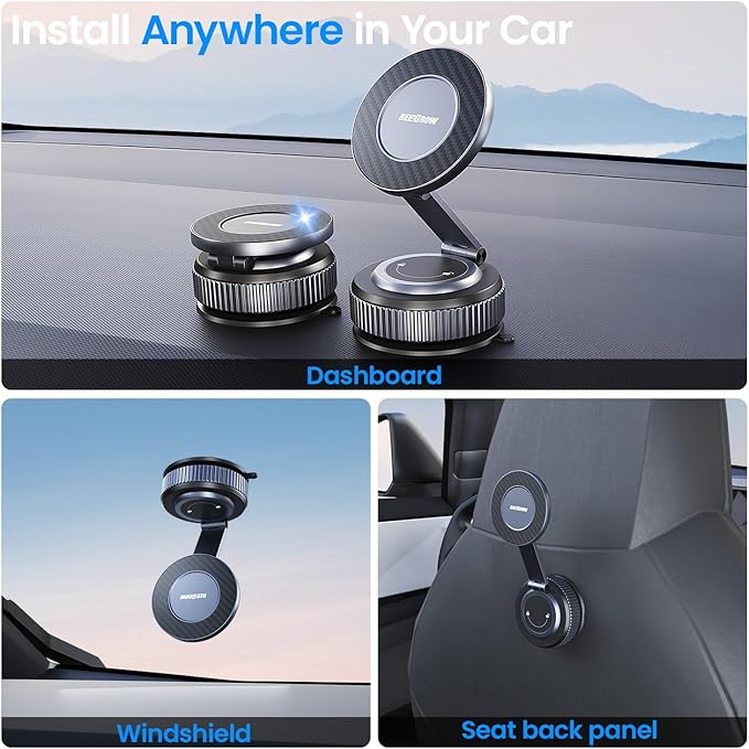 Car Phone Holder for Magsafe [96LBS Ultra Vacuum Suction+2800gf Ultra Magnetic] Car Phone Mount 360° Adjustable, Phone Holders for Your Car for iPhone 16 Pro Max 15 14 13 12 Plus (Carbon Fiber)