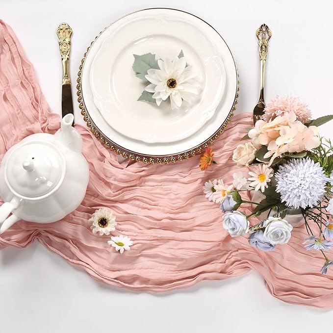 6 Pack Blush Pink Cheesecloth Table Runner 10FT Boho Cheese Cloths Gauze Fabric Table Runners 120 Inch Rustic Sheer for Wedding Birthday Party Baby Shower Centerpiece Home Decorations
