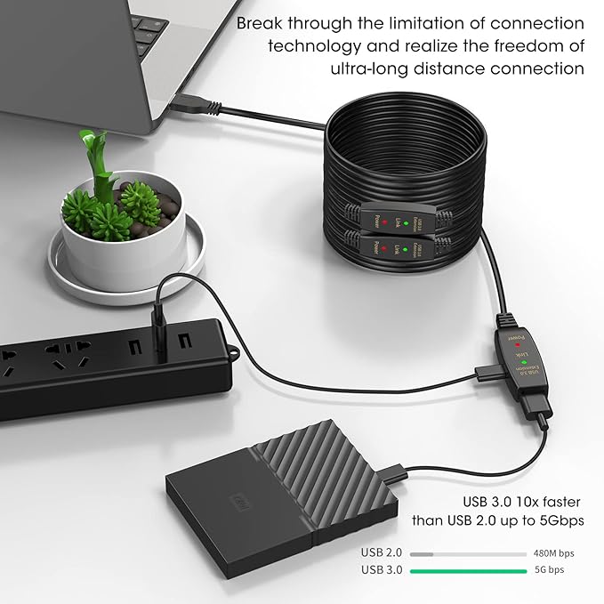 LDKCOK Active USB 3.0 Extension Cable 30ft– Male to Female Extender Cord, USB Extension Cable for USB Flash Drive, Card Reader, Hard Drive, Keyboard, PlayStation, Xbox, VR, Printer, Camera, Laptop