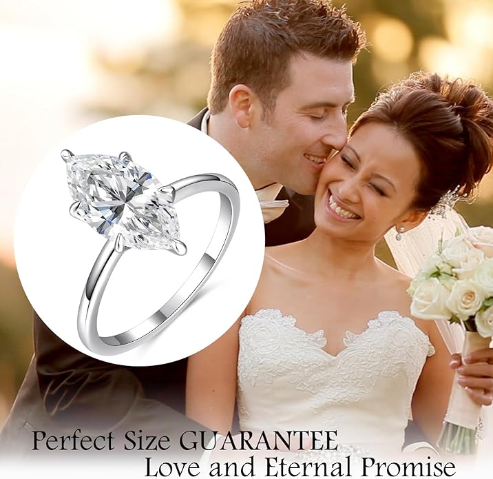 3.5CT Marquise Cut Engagement Ring for Women, Wedding Promise Cubic Zirconia Band, 14K Gold/White Gold Plated Simulated Diamond Rings Size 5-9