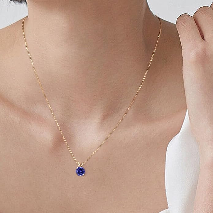 SMILEST Birthstone Necklace for Women Mom Wife, 1ct Sparkle Round Cut Birthstone Pendant 925 Sterling Silver Necklace Gifts for Women Mom Wife Friend