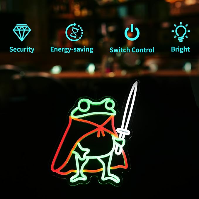Frog Neon Sign Cute Neon Signs for Wall Decor Green Red Neon LED Sign for Man Cave Room Home Party Birthday Bar Signs - USB Powered