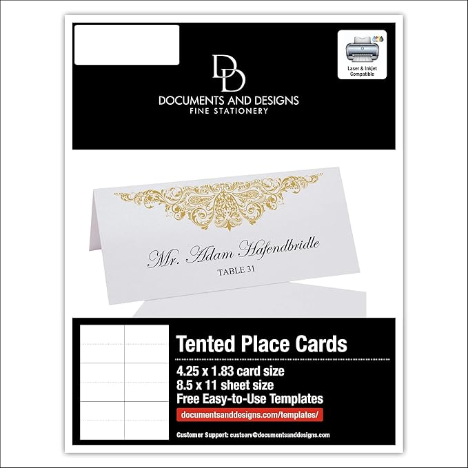 Paisley Printable Place Cards, Gold (Choose Color), Set of 150 (25 Sheets), Laser & Inkjet Printers - Wedding, Party, Dinner, and Special Events - Made in the USA