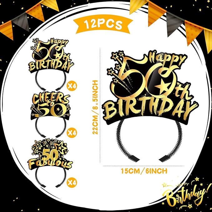 KKBES Happy Birthday Headbands, Paper Birthday Party Hats, 3 Patterns for Children and Adults Celebrating Birthdays