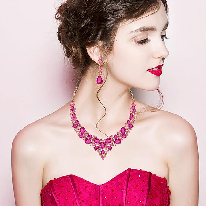 CSY 4 Pcs/Set Austrian Crystal Necklace Earrings Bracelet Ring Bridal Jewelry Sets for Brides Wedding Party Costume Accessories Gifts for Women