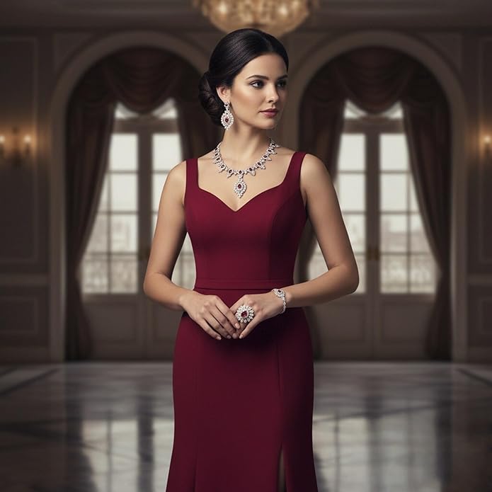 Rhinestone Wedding Bridal Jewelry Set Women's Prom-Style Necklace, Earrings, Bracelet, Ring Bridesmaid Gift Pairs with Evening Gown