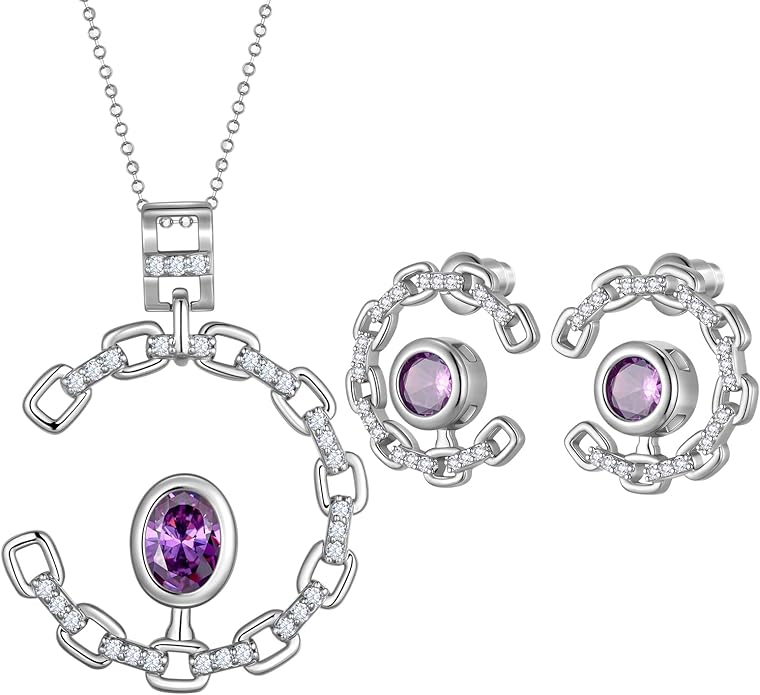 Elegant C-Shaped Crystal Necklaces/Stud Earrings Set with Birthstone Jewelry Set Silver Plated Fashion Jewelry for Women CS0003