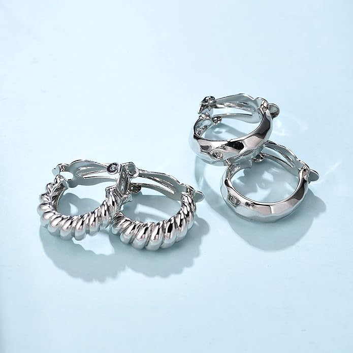 Clip on Earrings Women, 14K Gold Hoop Clip-On Earrings for Women, Hypoallergenic Non Pierced Croissant Earrings