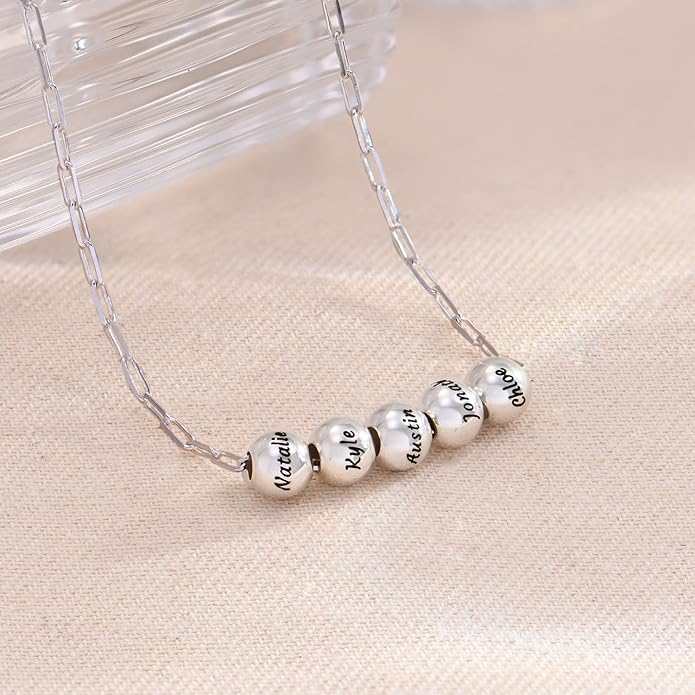 MyNameNecklace Personalized The Balance Charm Necklace with Custom Engraved Beads - Cable/Link Chain - Dainty Gift for Mom, Her - Jewelry for Christmas