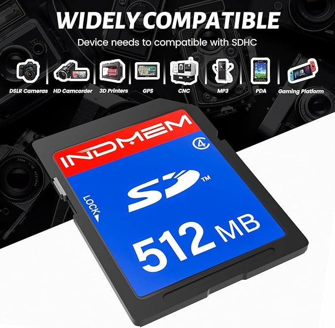 INDMEM SD Card 512MB, 10 Packs Class 4 512MB Flash Memory Card MLC Standard Secure Digital Cards Camera Cards