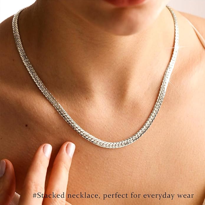 3PCS Gold Necklaces for Women,Chunky Statement Gold Plated Necklace Stack Layered Sterling Silver Herringbone Chains for Women Dainty Trendy Silver Chains Stacked Jewelry Gifts