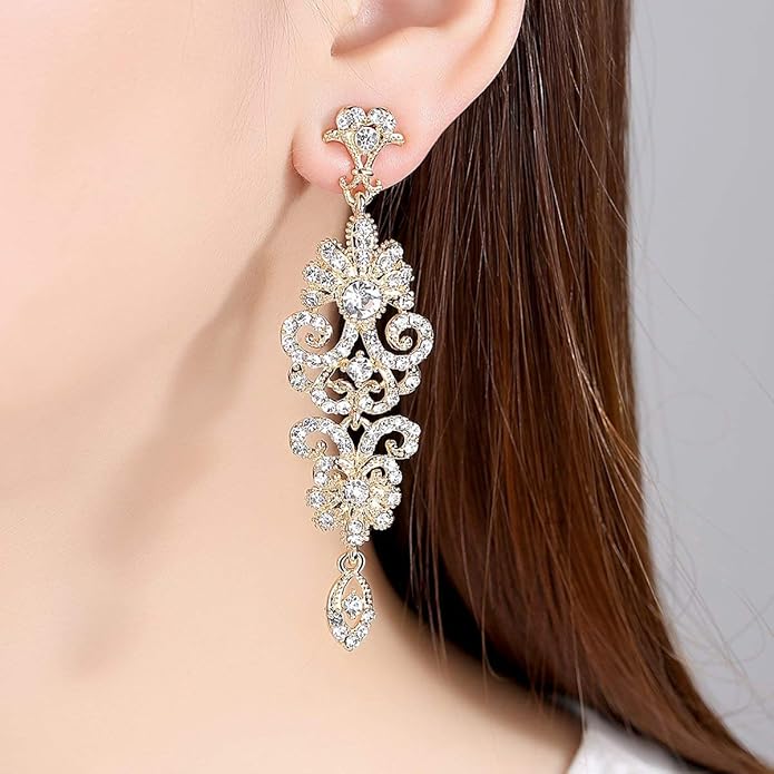 mecresh Gold/Silver Rhinestone Chandelier Wedding Bridal Dangle Earrings