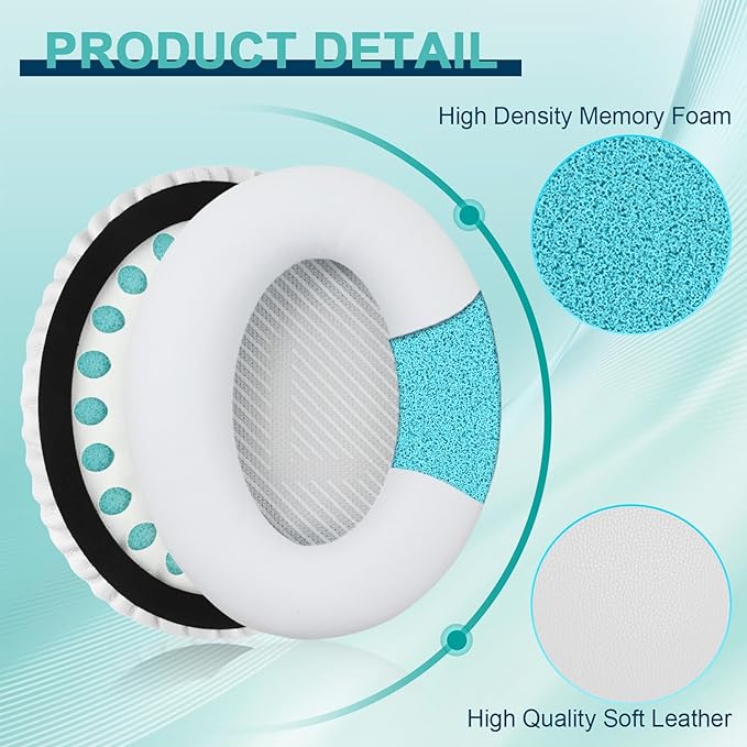Replacement Earpads Cushions for Bose QuietComfort 35 & Quiet Comfort 35 II, Headphones Ear Covers Ear Pads for Bose QC35/QC35II/25/15 QC2 / Ae2 / Ae2i / Ae2W / Sound Link/Sound True-White