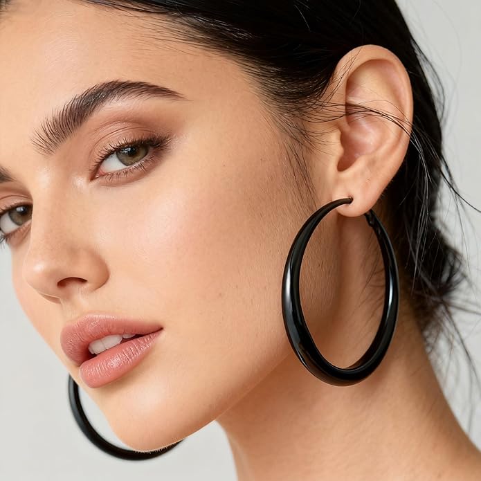 EXGOX Sterling Silver Hoop Earrings - Hypoallergenic, Lightweight, Chunky, 14K Real Gold Plated, Big Large Hoops for Women