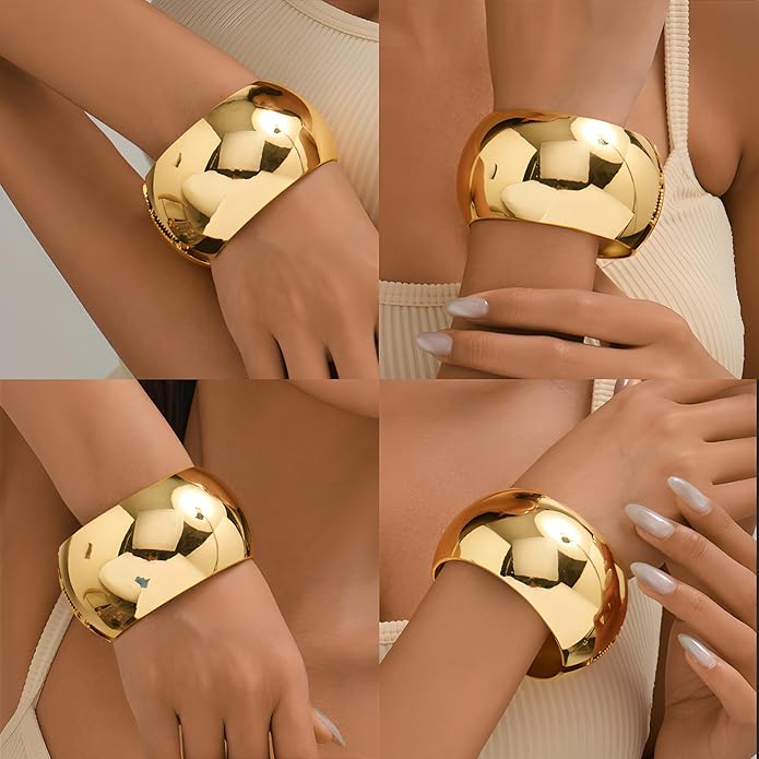 Statement Golden Matte Bracelet for women Minimalist Chunky Brushed Bangle Bracelet Vintage Thick Wide Cuff bracelet Gold Plated Open Cuff Geometric Bracelet