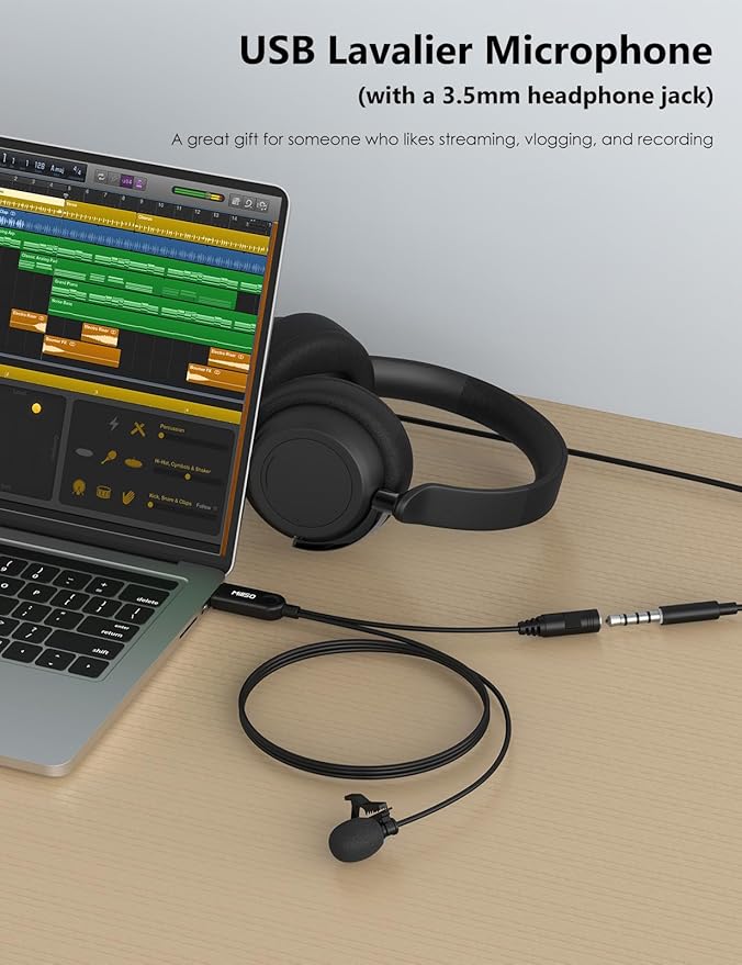 MillSO USB Lavalier Microphone with Headphone Jack Omnidirectional External Lapel USB PC Microphone for Computer, Laptop, YouTube, Meeting, Recording, Podcasting, Gaming - 2M/6.5FT